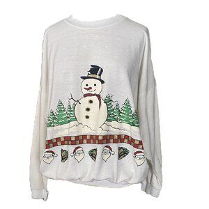 VINTAGE 1980s Top Shelf SNOWMAN Ugly CHRISTMAS Sweater Sweatshirt *LARGE*